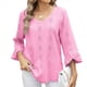 thumbnail image 2 of Camiseta de Mujer con Cuello en V, Mangas 3/4 con Volantes y Ojales, Blusa Informal, Estilo Túnica, Tendencia 2025 Rosa M, 2 of 9