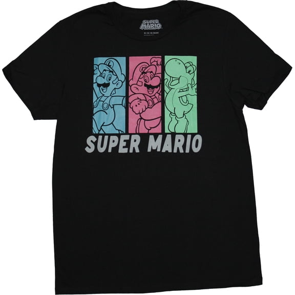 Super Mario Brothers Mens T-Shirt - Yoshi, Mario, Luigi Color Box