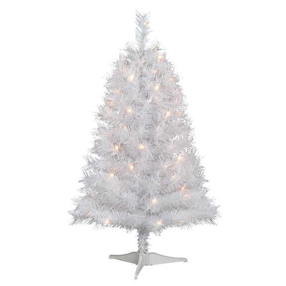 Puleo International 3 ft. Pre-Lit White Snow Ridge Artificial Fir Tree