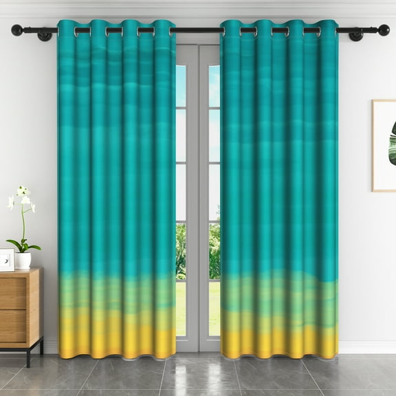 LFEEY Cyan Yellow Bedroom Blackout Curtains, Set of 2, Grommet Curtains with Black Lining, 42x63 inches