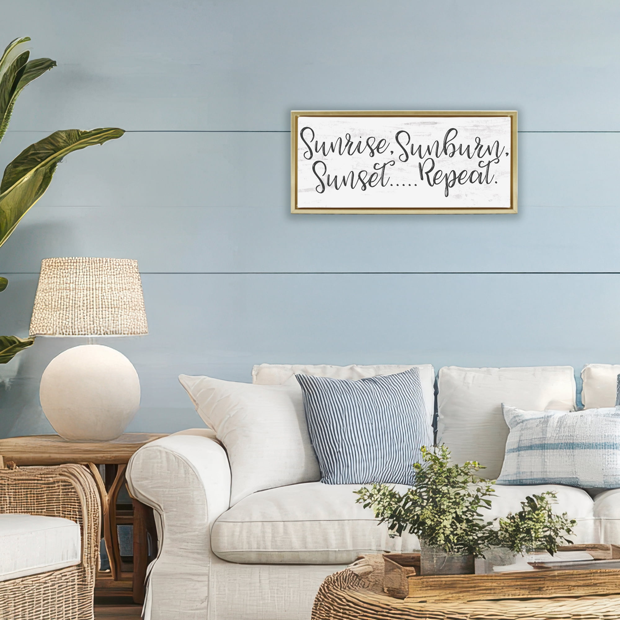 Stupell Industries Sunrise Sunburn Sunset Repeat Gold Framed Floater Canvas Wall Art, design by Lux + Me Designs