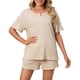 thumbnail image 1 of Women's Knitted V-neck Short-sleeved Top and Shorts Pajama Two-Piece Set Pink XXXL, 1 of 4