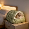 thumbnail image 4 of Large Enclosed Pet Bed with Removable Washable Cover, Plush Thickened Fleece Warm Cat Bed & Dog Bed for Winter, Spacious Nest for Pets, Indoor Cozy Pet Sleeping Mat, 17.71*15.74*11.02in, Green, 4 of 6