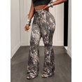 thumbnail image 6 of Women Drawstring Elastic Waist Flared Pants, Camo Print High Stretch Trousers for Night Party Daily Outfits, 6 of 6