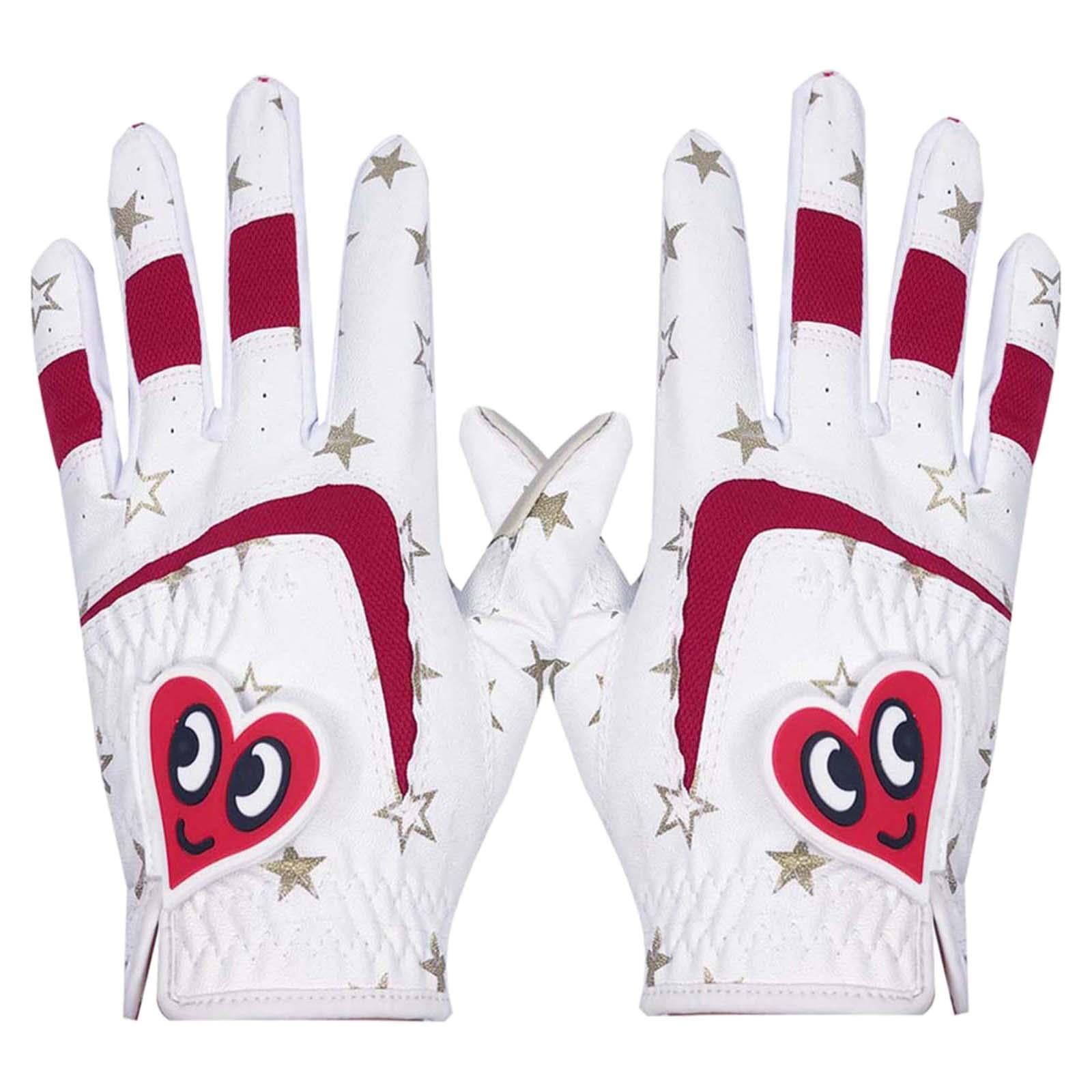 2Pcs Durable Kids Golf Gloves Leather for Junior Red White Child M 