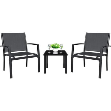 Bilot 3 Pieces Patio Furniture Set Outdoor Garden Conversation Sets Modern Porch Furniture Lawn Chairs with Glass Coffee Table for Poolside Backyard Balcony