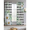 thumbnail image 2 of Spring Floral Sheer Curtains 84 Inch Length 2 Panels Set for Living Room/Bedroom, Daisy Eucalyptus Leaves Black White Plaid Kitchen Curtains Grommet Semi-Sheer Curtains Window Treatments 52"x84"x2, 2 of 7