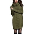 thumbnail image 2 of Fashnice Robe Chandail pour Femmes, Mini Robe à Enfiler, Col Roulé, Ample, Chaude, Vert Armée 3TG, 2 of 4