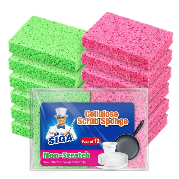 MR.Siga KitchenScrub Sponges, Non-Scratch Sponges for Dishes, 12 Pack