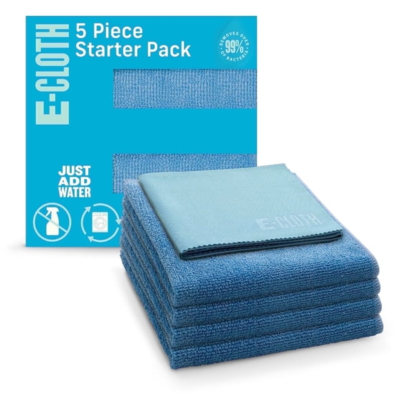E-Cloth Starter Pack, Premium Microfiber Cleaning Cloths, Washable and Reusable, 300 Wash Guarante, Blue, 5 Cloth Set