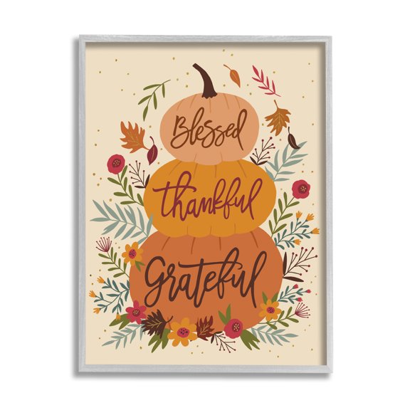 Stupell Industries Blessed Thankful Grateful Sentiments Stacked Orange Pumpkins, 16 x 20, Designed by Nina Seven