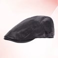 thumbnail image 5 of Boinas de cuero para hombre, de mediana edad, de invierno, ajustables hacia adelante, cálidas, negras, 5 of 5