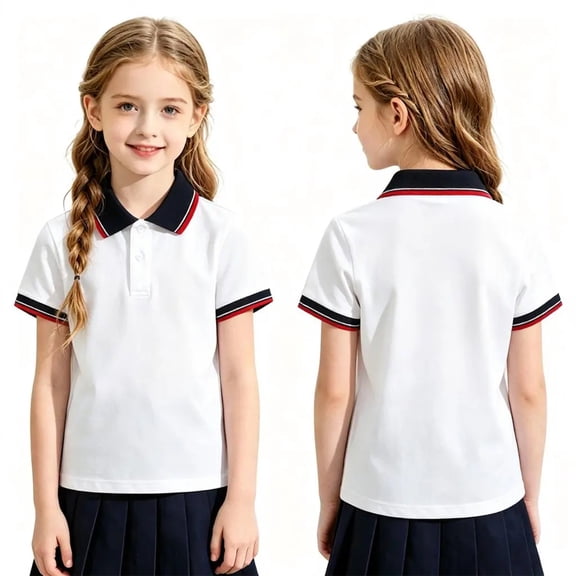 Boys Girls Short Sleeve School Uniform Pique Collared Button Polo Shirts Moisture Wicking Comfy Causal T Shirts, 160