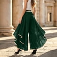 thumbnail image 2 of Levmjia Women's Chiffon Pants High Waisted Ruffled Hem Wide Leg Pants with Gold Trim Elastic Waist Flowy Casual Lounge Trousers for Evening Party, 2 of 5