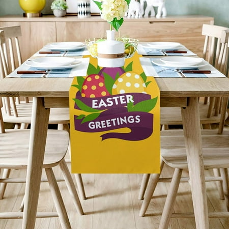 

lulshou Easter Bunny Table Runner Easter Holiday Kitchen Dining Table Runner for Home