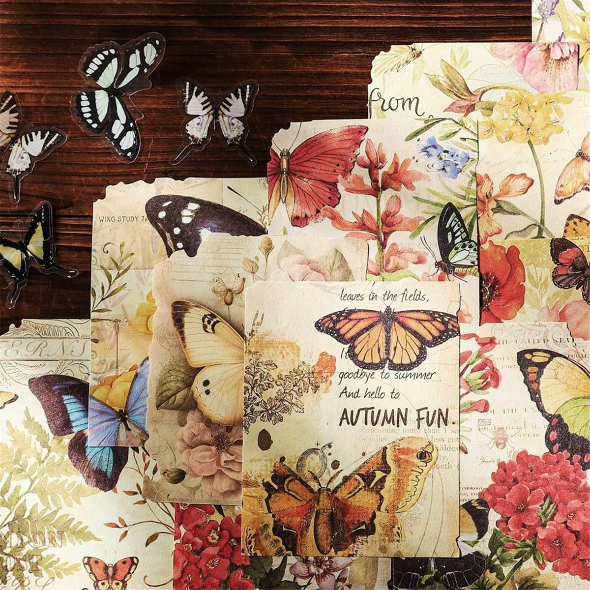BUTTERFLY - acada92264① 80 Sheets Vintage Butterfly Honeybee Flowers Garden