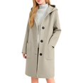 thumbnail image 2 of Plus Size Casual Hooded Coat Winter Warm Long Sleeve Daily Wear Solid Color Button Front Tunic Top With Pockets Outerwear Jacket，Womens Hooded Overcoat Winter Lapel Collar Trench Coat Snap Button, 2 of 8