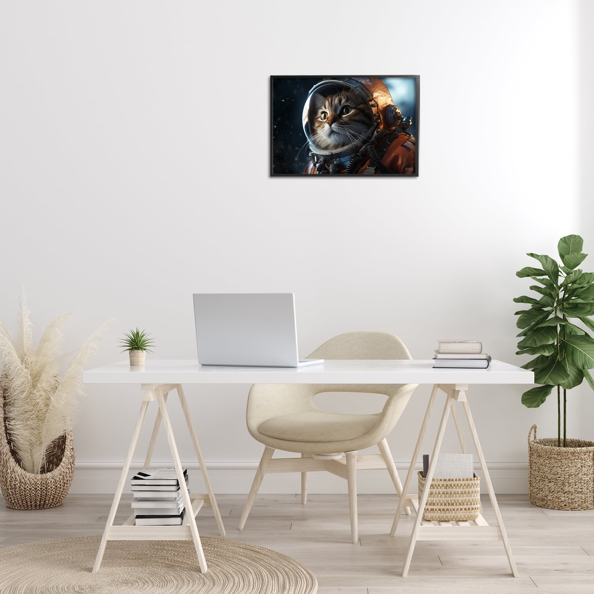 Stupell Industries Astronaut Cat in Space Animals & Insects Painting Black Framed Art Print Wall Art, 24 x 16