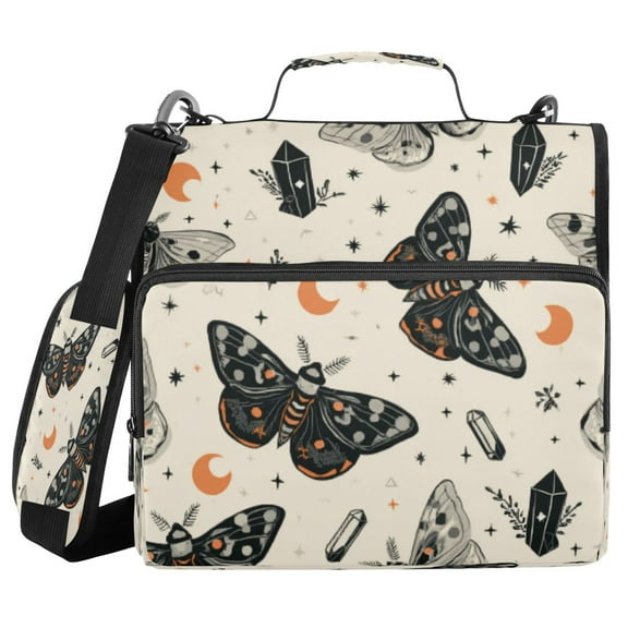 Water-Resistant 3-Ring Binder Organizer with Multiple Pockets Zipper Binder Bag for Office Black and White Moths