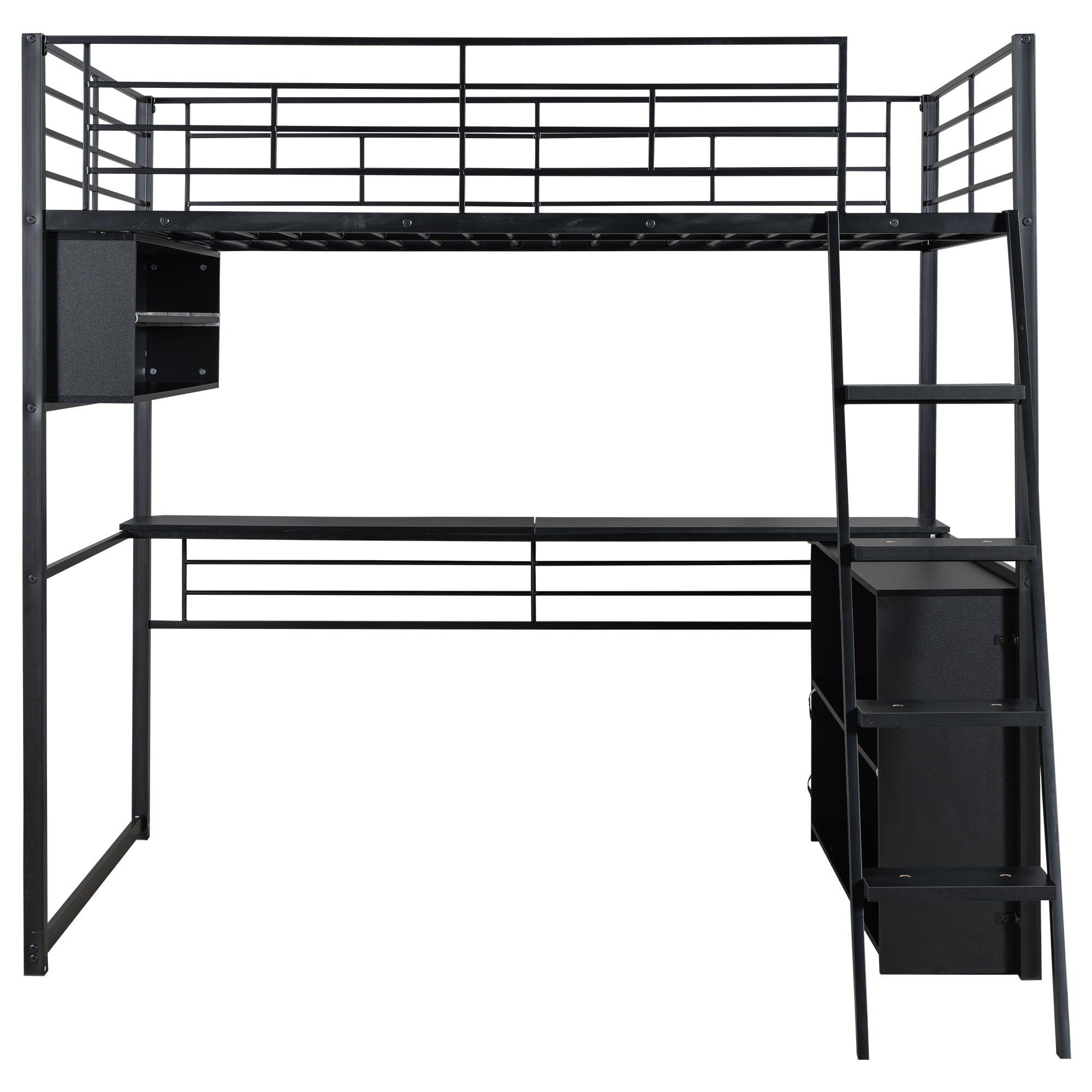Euroco Metal Full Size Loft Bed, Gaming Bed with Desk and LED Light for Kids Teens