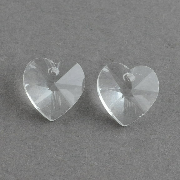 10pcs Transparent Glass Heart Pendants Faceted Clear 14x14x8mm Hole: 1.5mm