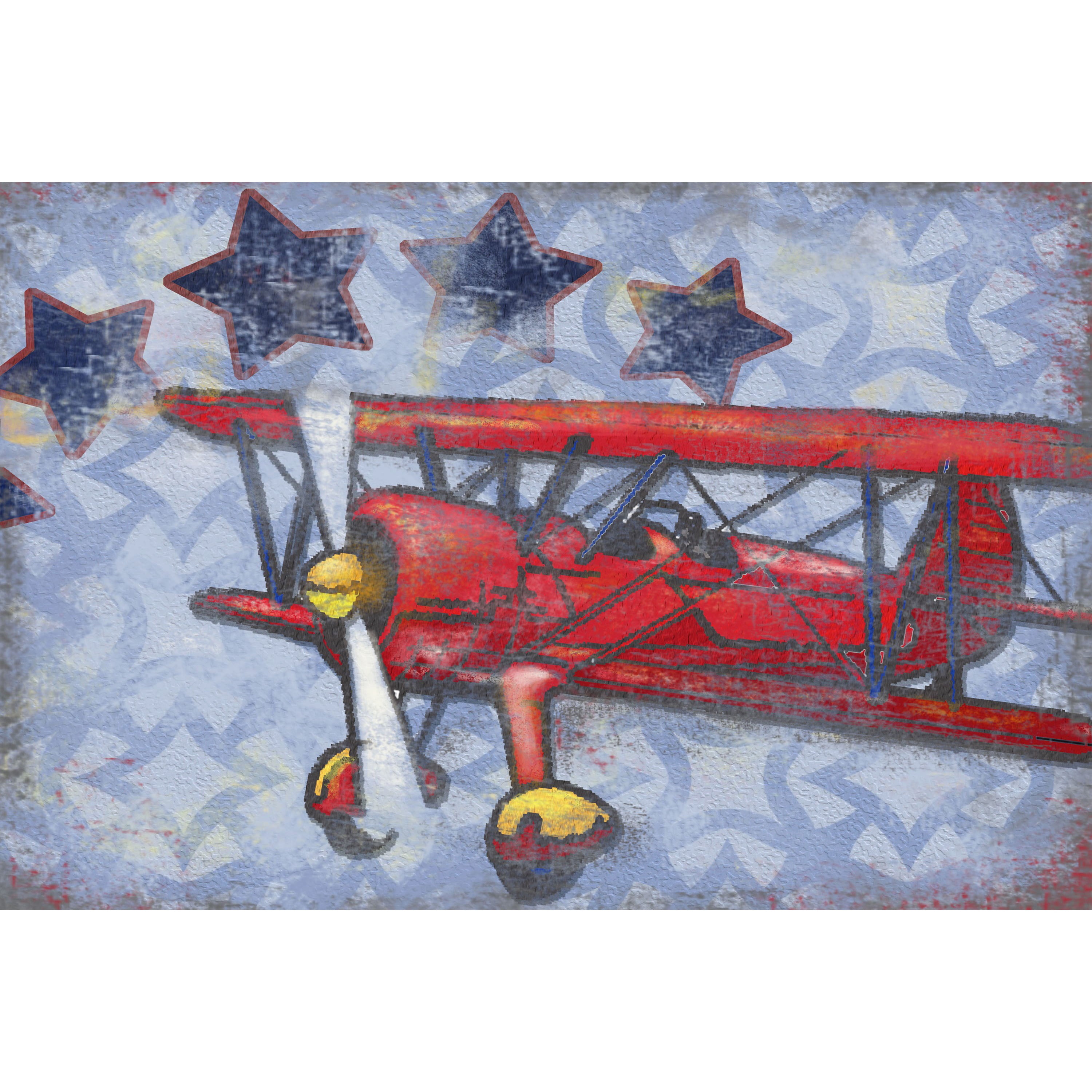 Marmont Hill "Biplane Stars" by Reesa Qualia Painting Print on Wrapped Canvas