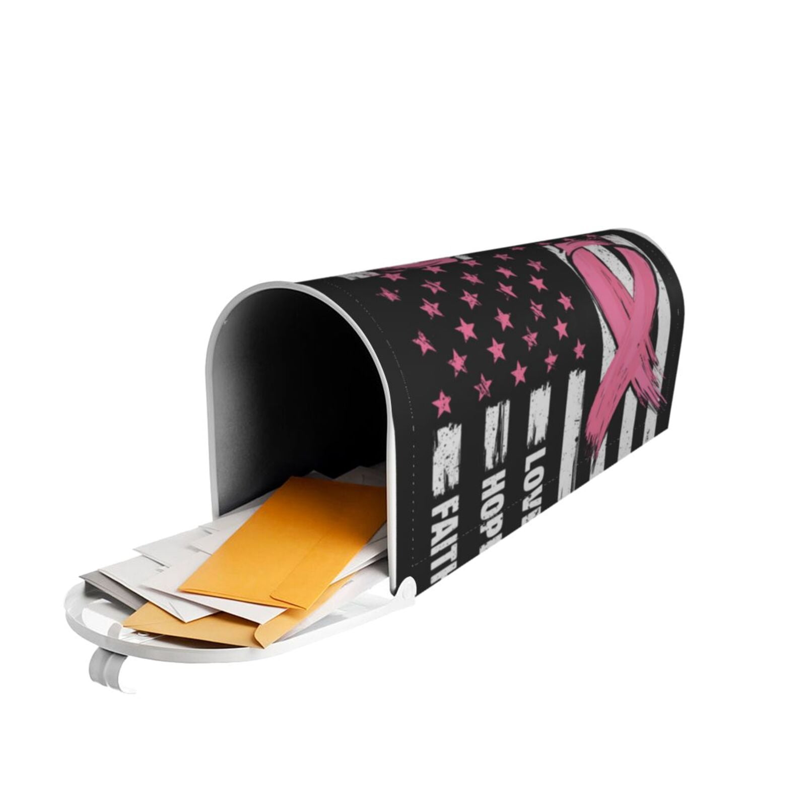 Vsdgher Ribbon Breast Cancer Awareness Mailbox Cover Magnetic Mailbox Wraps Post Letter Box Cover for Garden Yard Home Decor 2 Sizes-25.5x21 in