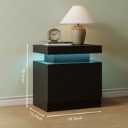 Cubehom Nightstand Set of 2 LED Bedside with 2 Drawers Wood for Adults Bedroom Room Black