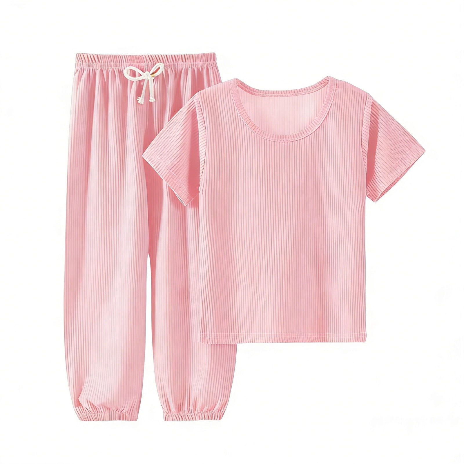 BLVB Toddler Baby Girl Boy Pajamas Set Summer Ribbed Short Sleeve Shirt Top Pants 2PCS Pjs Lounge Sets Sleepwear for Kids(Pink 13-14Years)