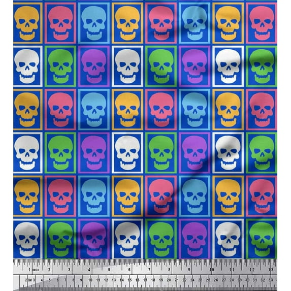 Soimoi Rayon Fabric Skull Halloween Print Fabric by The Yard 42 Inch Wide