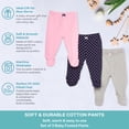 thumbnail image 2 of Spasilk Baby Girls Cotton Pull on Footie Pants Leggings with Feet, Pack of 3, Pink & Navy, 2 of 7