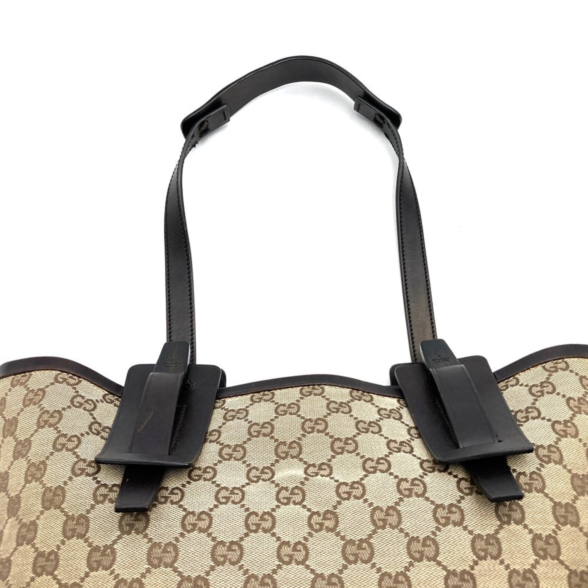 Pre-Owned GUCCI 106241 GG Canvas Tote Bag Leather Brown Women's