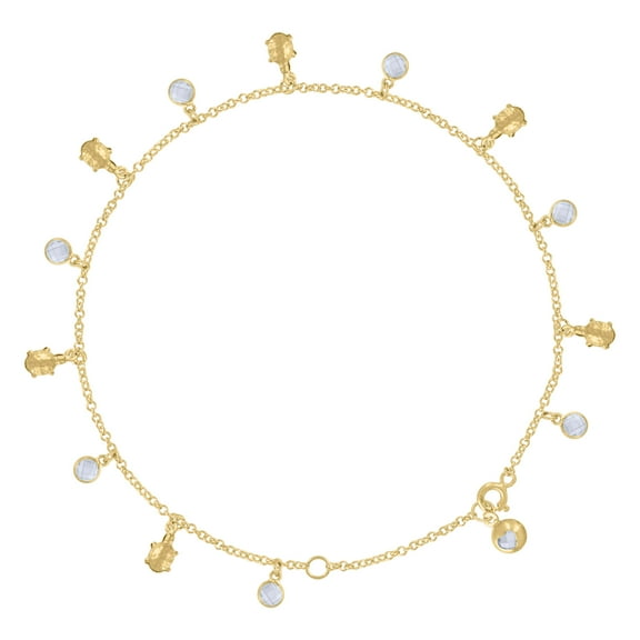 10kt Real Yellow Gold Womens Cubic-Zirconia Turtle Animal Charm Anklet Size 10 Inches