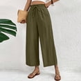 thumbnail image 2 of Nestiefly Cropped Linen Wide Leg Pants for Women Summer Casual Flowy Palazzo Pants High Waisted Beach Trousers with Pockets Army Green XL, 2 of 8