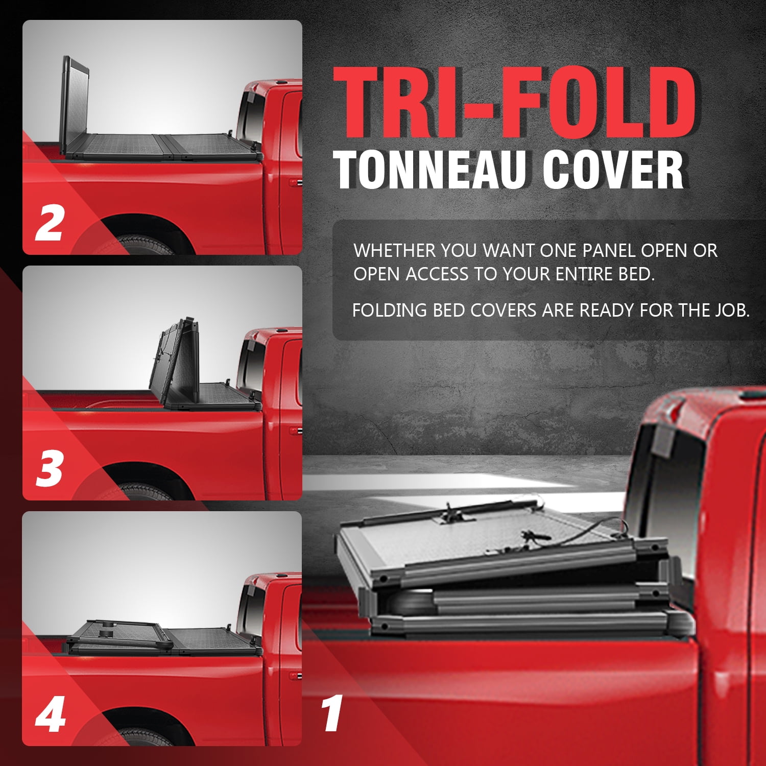 DNA Motoring Hard Solid Tri-Fold Tonneau Cover for 2015-2020 Ford F150 Truck 6.5 Ft Short Bed