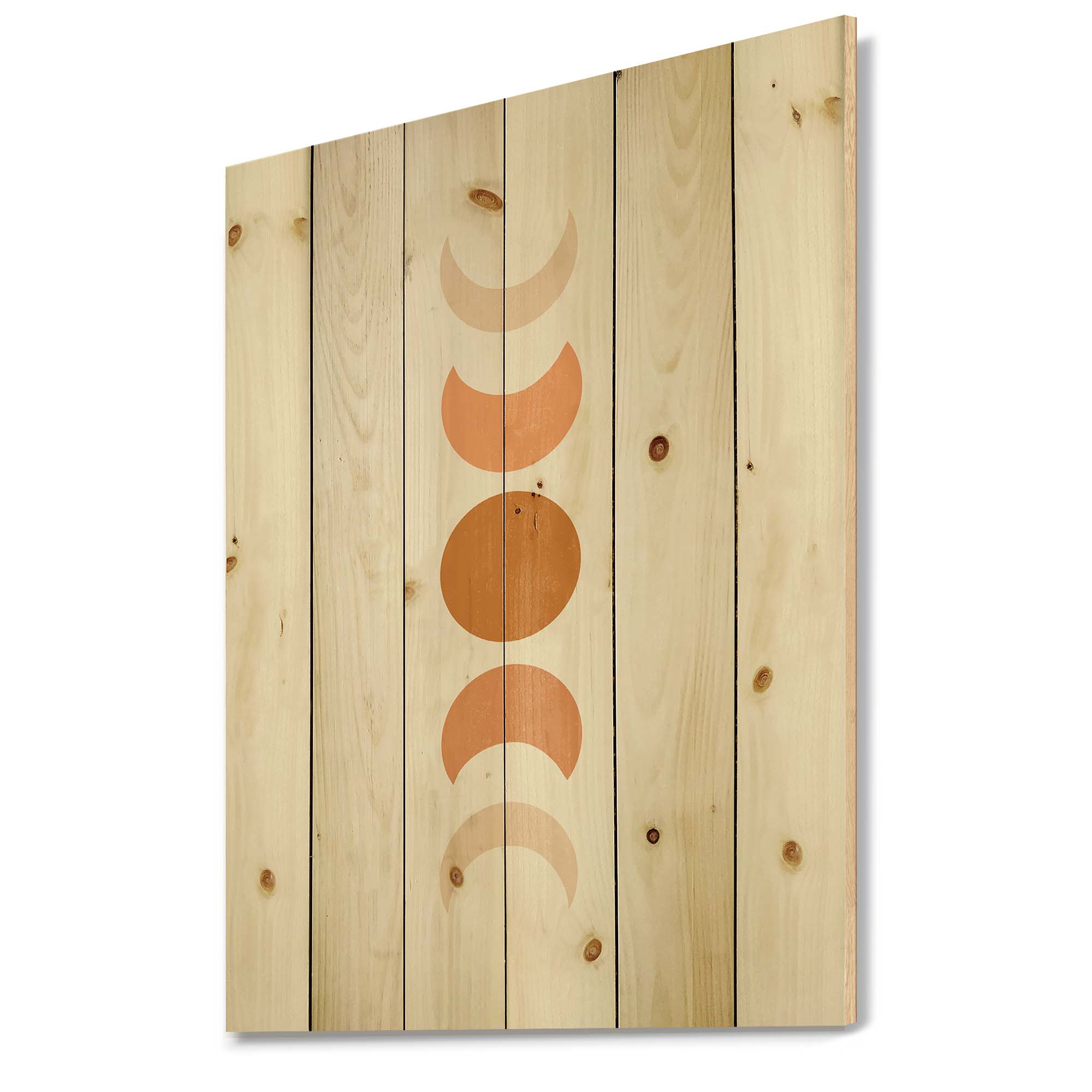 Designart 'Minimalist Different Moon Phases' Modern Print on Natural Pine Wood