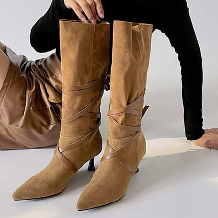 

Akiihool Work Boots for Women Women s Cowgirl Boots Cowboy Boots Vintage Pointed Toe Side Zip Punk Combat Boots For Women (Khaki 6.5)