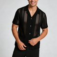 thumbnail image 3 of LIIPEE Men Shirts Casual Solid Color Short Sleeve Lapel Button Down Fashion Mesh Shirts Spring Summer Outdoor Male Loose Fit Lightweight Comfortable Breathable Soft Shirts,XXL, 3 of 5