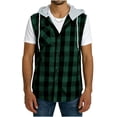 thumbnail image 2 of sckarle Mens Sleeveless Hoodie Shirts Casual Button Down Plaid Shirt Color Block Drawstring Vest Hoodies Stylish Hooded T Shirts Green,L, 2 of 5