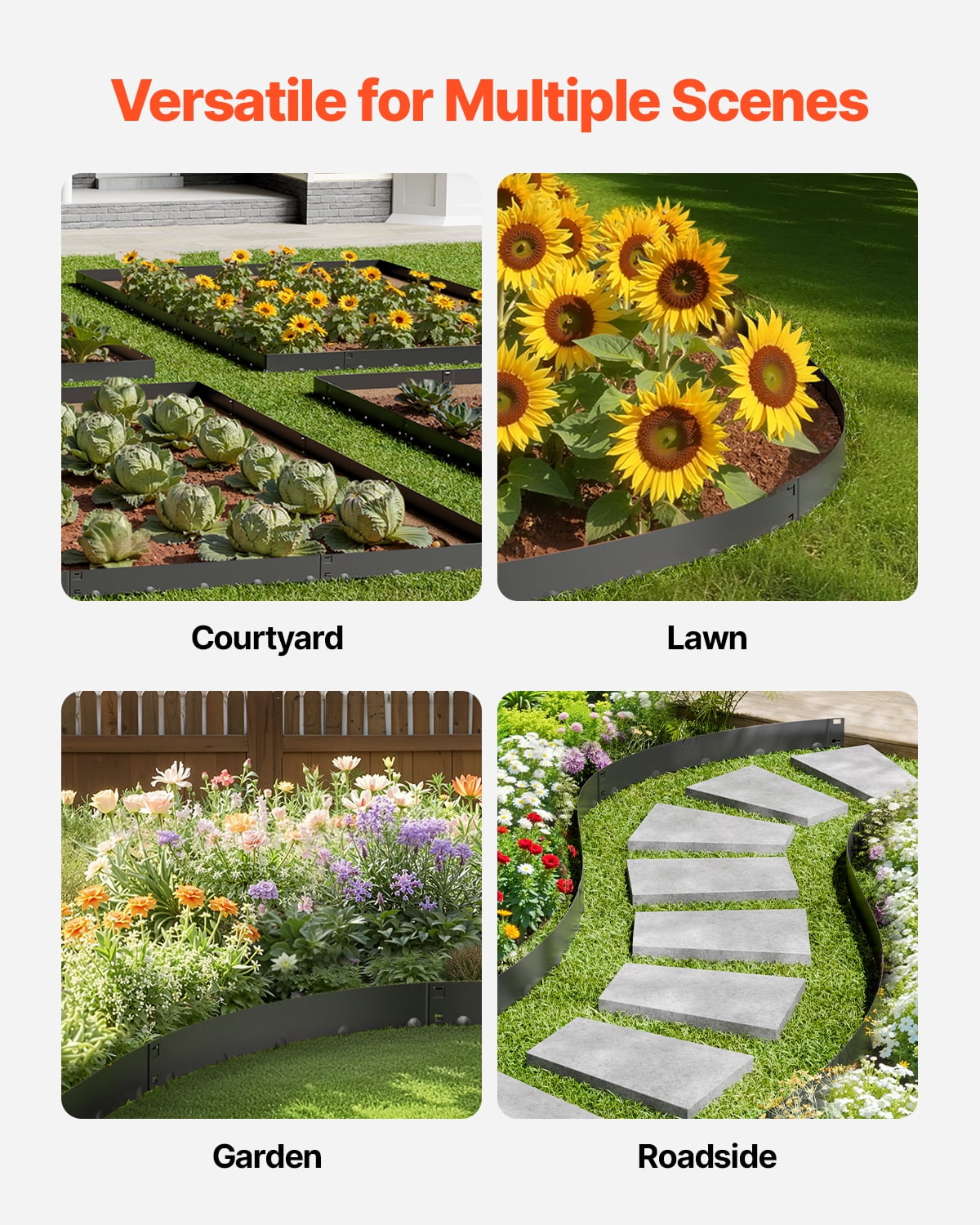 VEVOR Steel Landscape Edging, 5 Packs 39 x 5 in Rust-Resistant Metal Landscape Edging, Bendable Garden Edging Border, Heavy Duty Lawn Edging, Easy-to-Install, Flower Bed Yard Pathway Divider Black