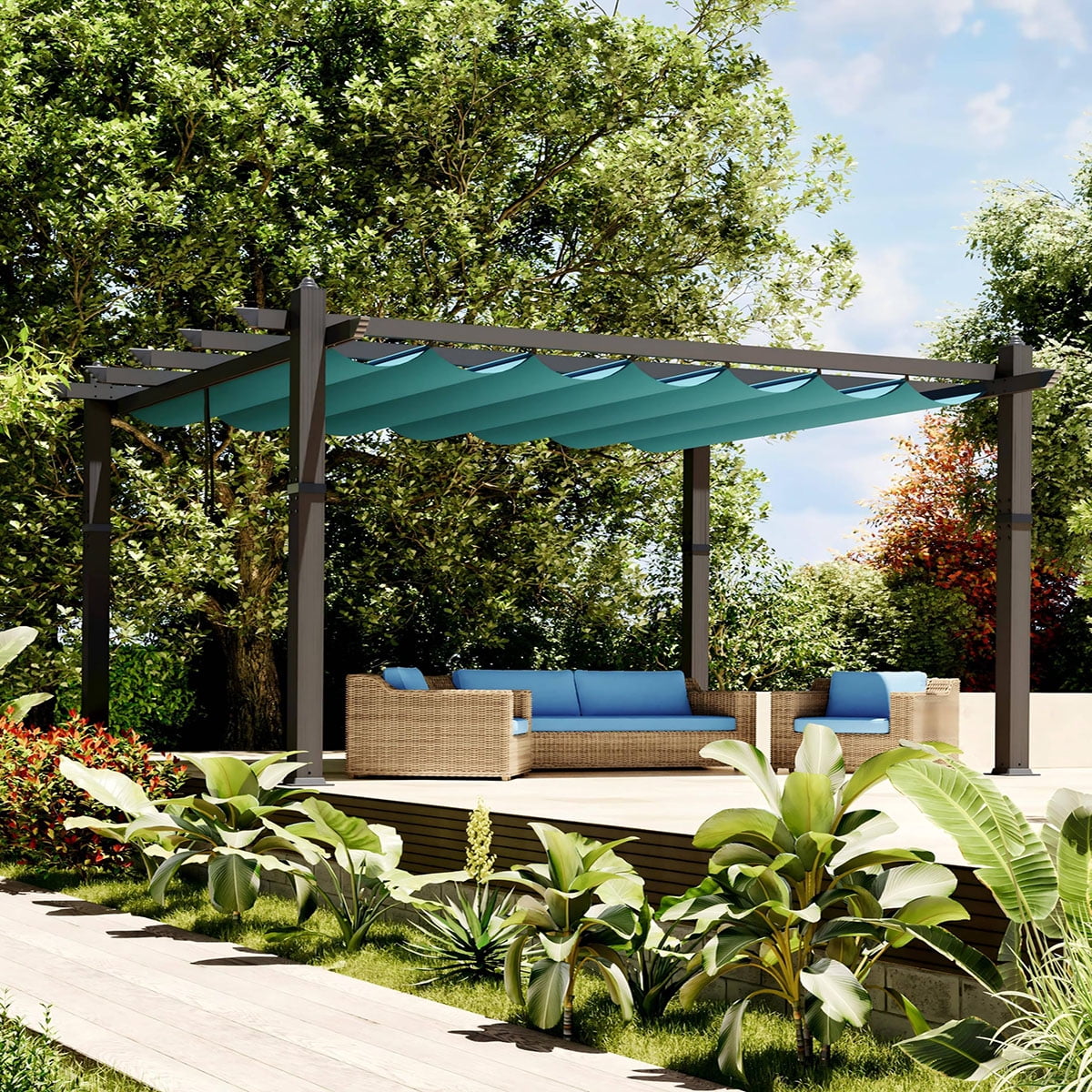 Danolapsi Outdoor Pergola 10 x 10ft Aluminum Pergola, Outdoor Shelter Modern Design with Adjustable Roof Sun Shade Pavilion Grape Trellis Grill Gazebo for Gardens, Patios, Garden Yard, Poolside, Deck