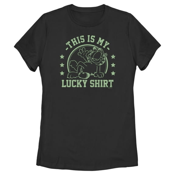 Women's Garfield St. Patrick's Day This is my Lucky Shirt Graphic Tee Black Small