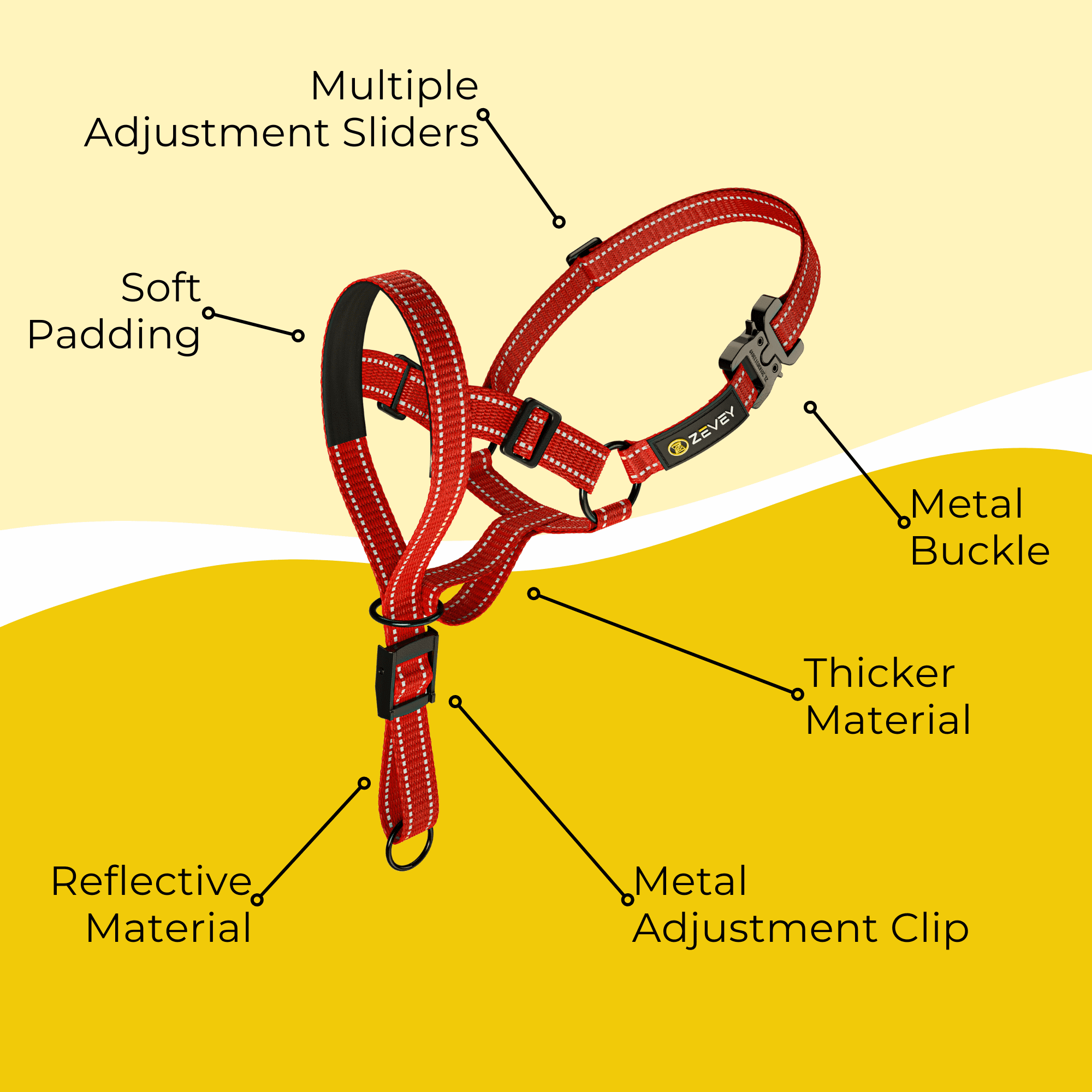 Zevey Dog Headcollar With Leash And Safety Strap Stops Heavy Pulling On The Leash Padded Reflective Head Halter For Small Medium Large Dogs Adjustable Head Harness For Training And Walking, (XL, RED)
