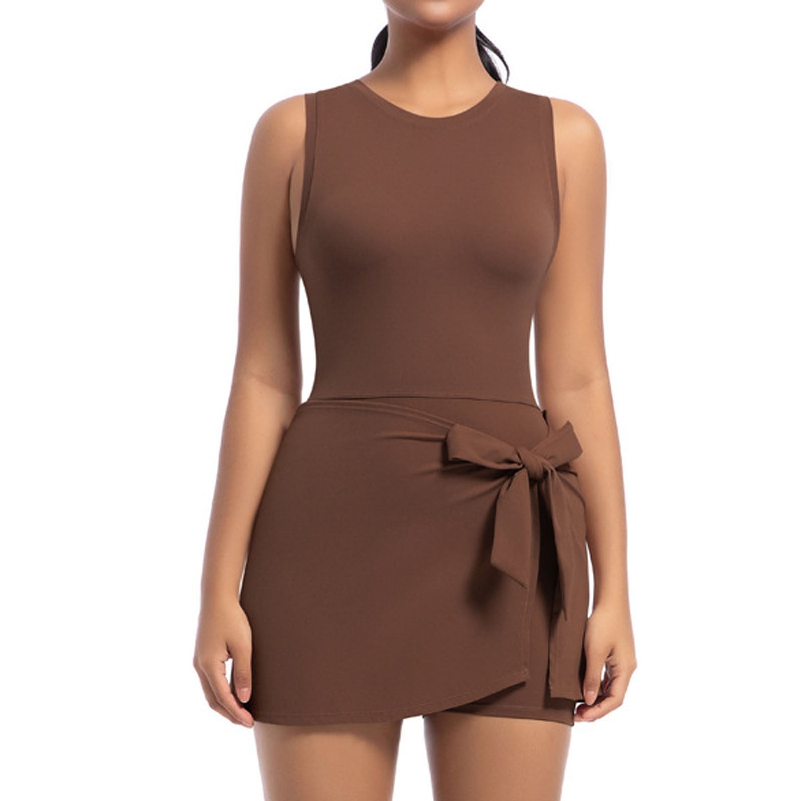 FireFox Cute Golf Tennis Dress 2 in 1 Workout Athletic Dresses for Women with Shorts Outfits Summer Clothes-Brown-M,Athletic Dresses for Women with Shorts,Plus Size Tennis Dress