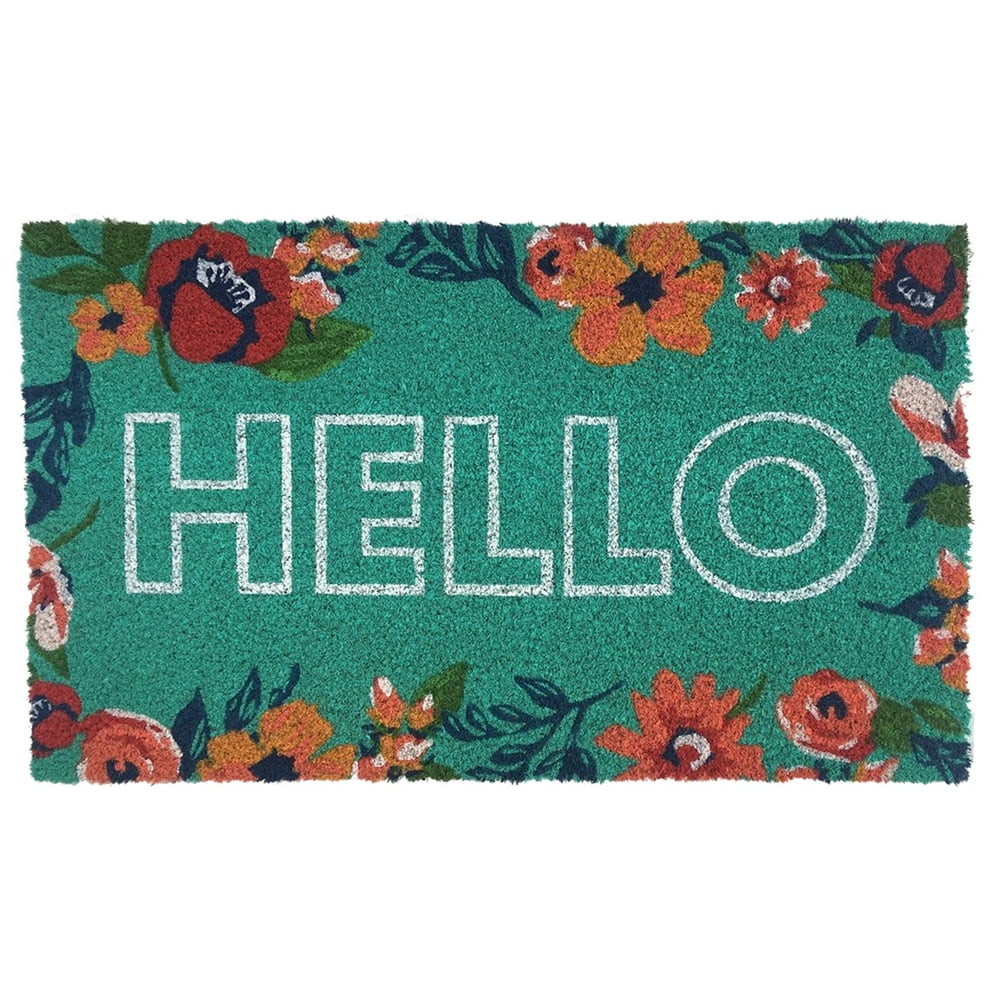 Hello Floral Coir Doormat Spring Natural Fiber Outdoor 18" x 30