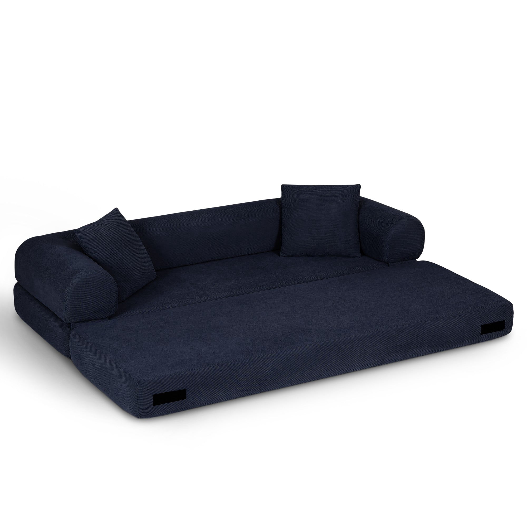 Sailvan 80 Inch Convertible Sofa Bed Queen Size Corduroy Sleeper Couch Boneless Floor Sofa with Storage Pockets No Assembly Couch in a Box Dark Blue