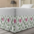 thumbnail image 1 of Floral Bed Skirt, Spiraling Rose Motifs on Branches with Leaves, Elastic Bedskirt Dust Ruffle Wrap Around for Bedding Decor, 4 Sizes, Reseda Green Pink White, by Ambesonne, 1 of 2