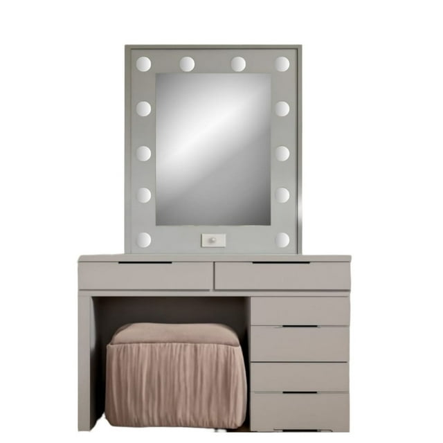Tocador Vanity Moderno Con Focos Espejo Camerino Gris