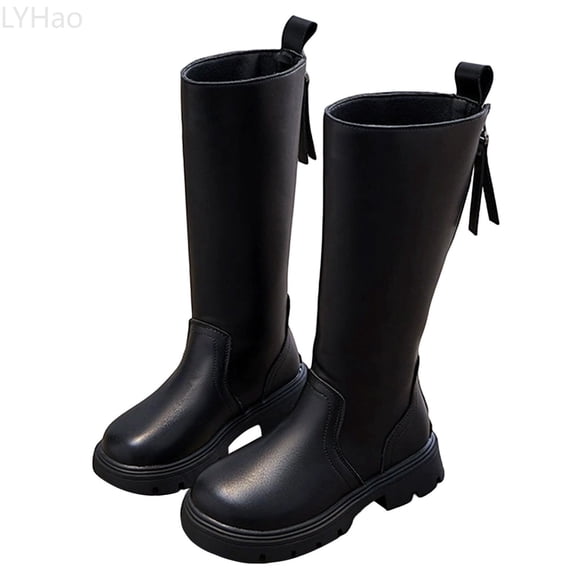 LYHao Girls Winter Boots Mid Calf Height Side Zipper Warm Lined Non Sole Ankle Booties For Toddler Kids Outdoor Rain Cold Weather ,Girls Boots Sizes 10 Black(4-4.5 Years)
