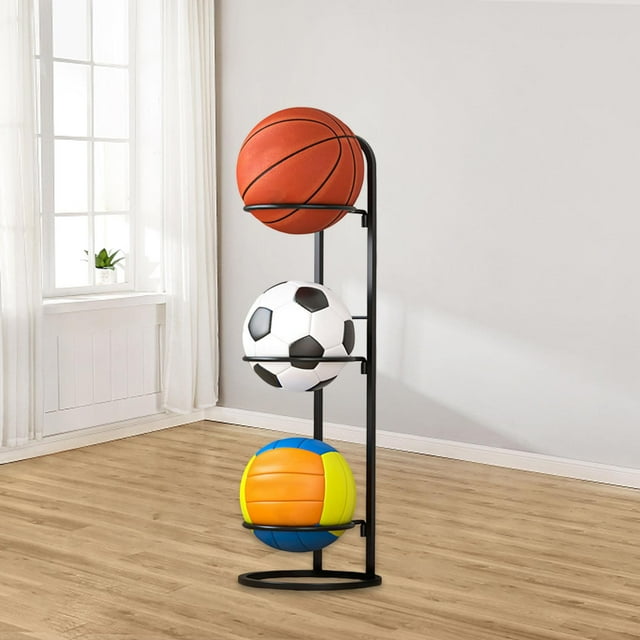 Estante de almacenamiento de baloncesto Equipos deportivos Organizador Almacenamiento de baloncesto interior Estante de bolas de 3 niveles para garaje Cola puesto de baloncesto